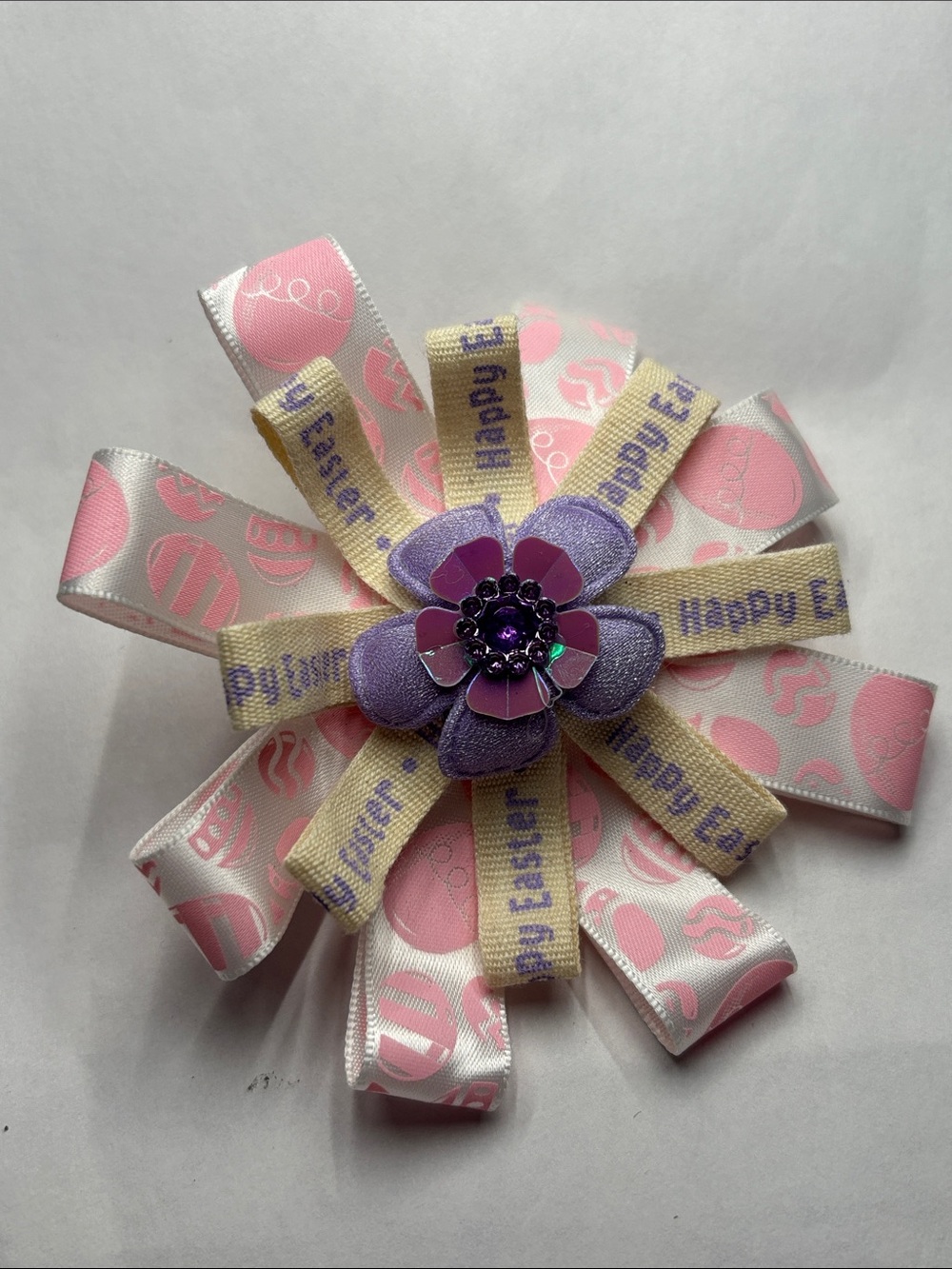 Easter Ribbon Flower Hair Bow in Pink, Purple and Cream